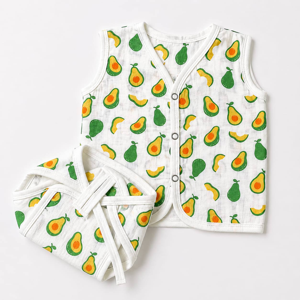 Muslin Button Jabla + Padded Nappy - Avocado (0-3)m