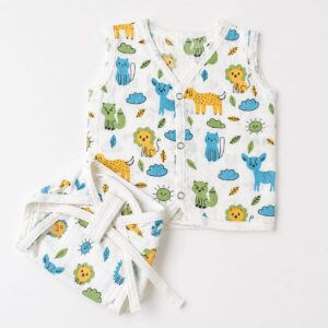 Muslin Button Jabla + Padded Nappy - Animals 1 (0-3)m