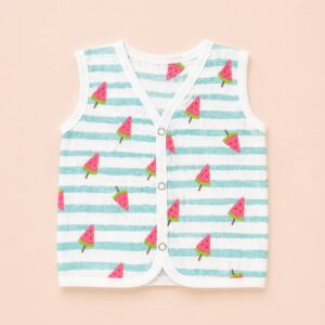 Muslin Button Jabla - Watermelon (3-6)m