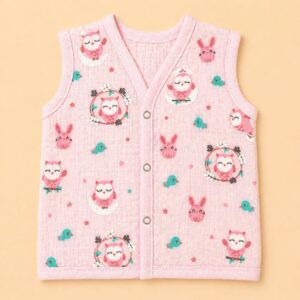 Muslin Dye Button Jabla 6-9m - Pink owl