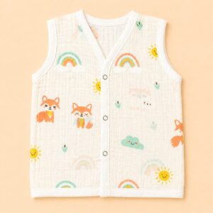 Muslin Dye Button Jabla 6-9m - Ivory Fox