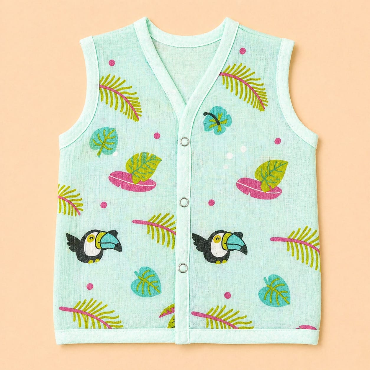 Muslin Dye Button Jabla - Blue Toucan (0-3)