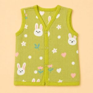 Muslin Dye Button Jabla 9-12m - Green Bunny