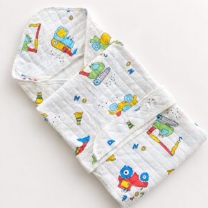 Muslin Hooded Wrapper - Construction Vehicles
