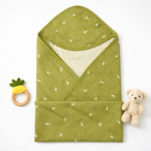 2 Layer Muslin Dye Printed Hooded Towel- Green Meadow