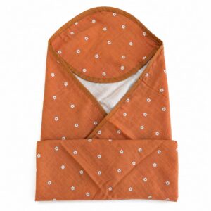 2 Layer Muslin Dye Printed Hooded Towel- Rust Orange