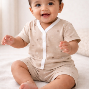Cotton Shorts set 6-9m- Warm Beige heart
