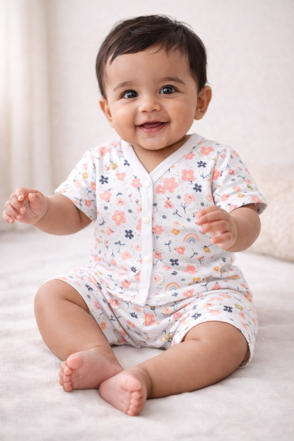 Cotton Shorts set 3-6m- White flower