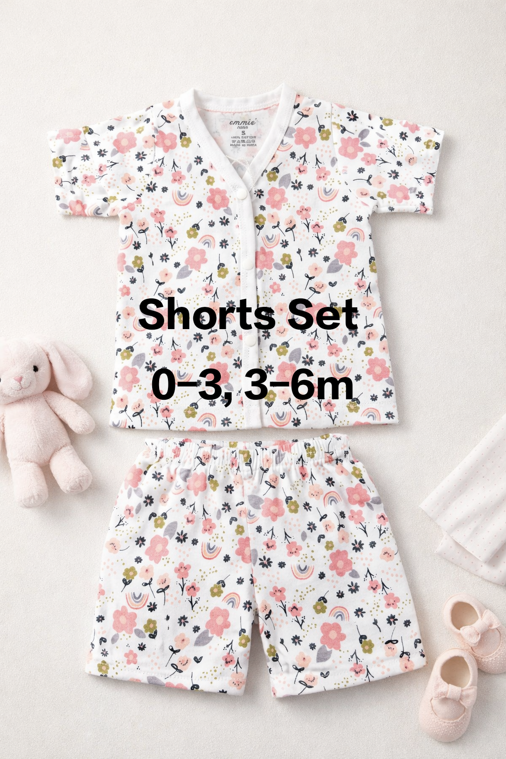 Cotton Shorts set 3-6m- White flower - Image 2