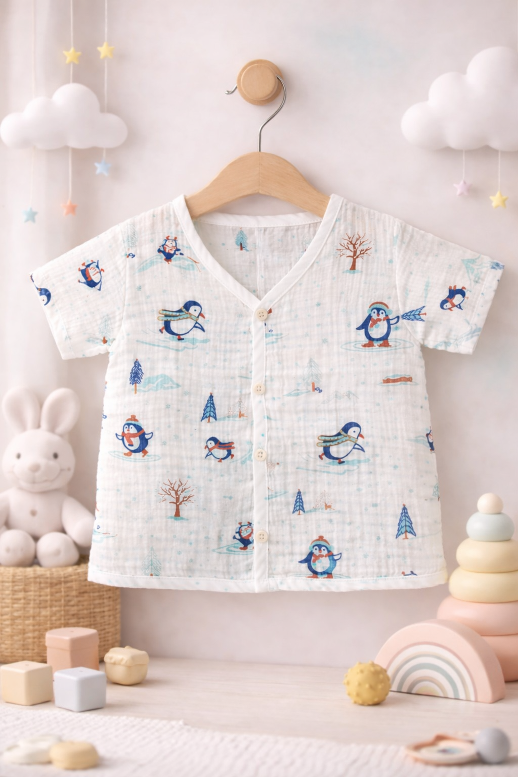 Half sleeve Muslin Jabla 6-12 - Penguin