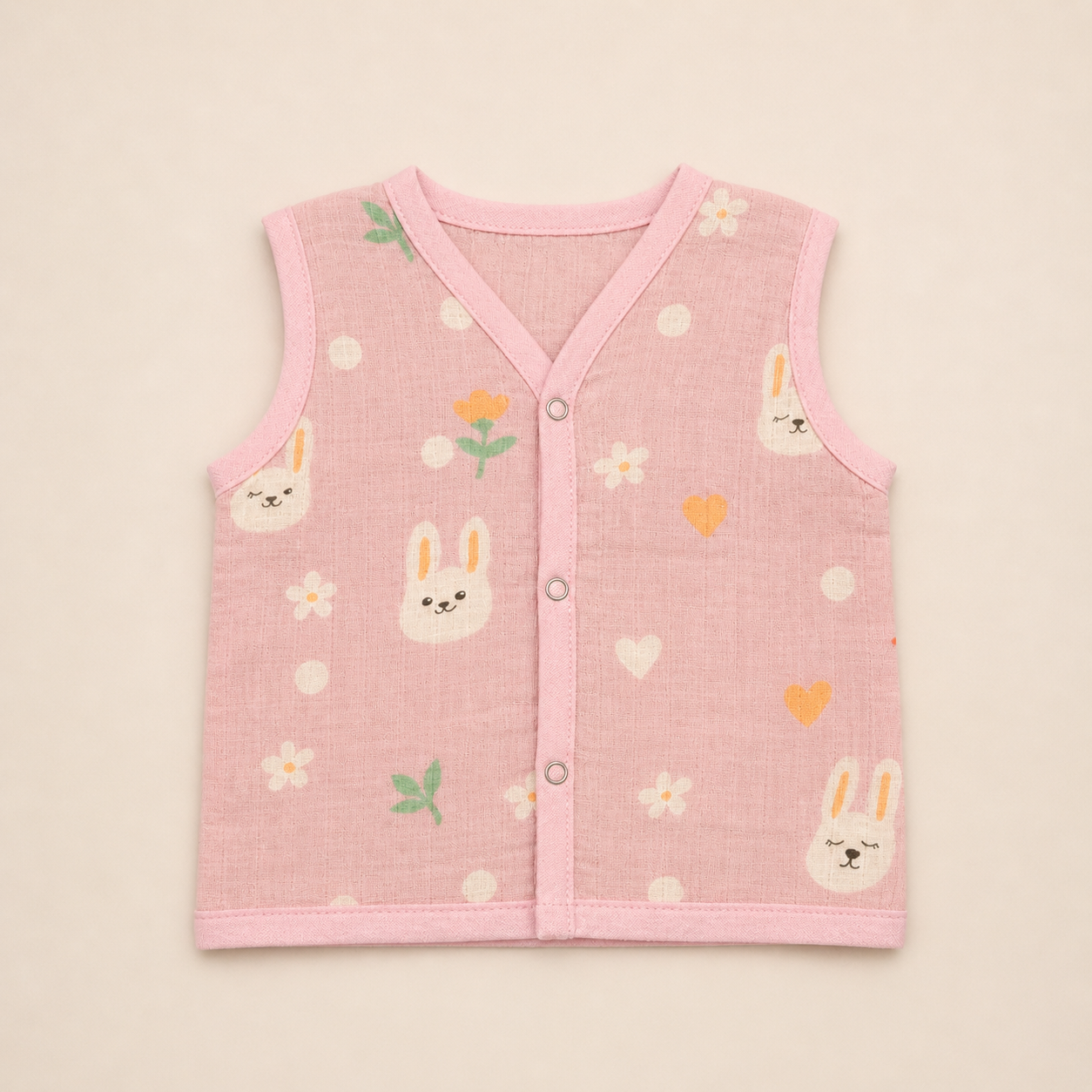 Muslin Dye Button Jabla - Pink Bunny (3-6)