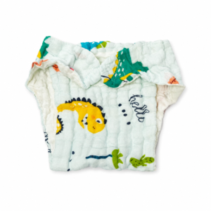 6 Layer Crinkle Muslin Nappy,S (Velcro type) 3-6m - Dino
