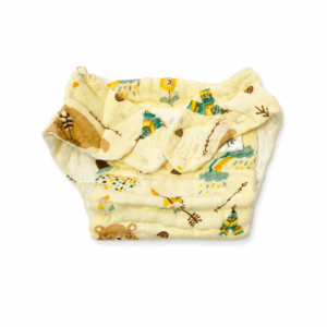6 Layer Crinkle Muslin Nappy,S (Velcro type) 3-6m - Yellow Bear