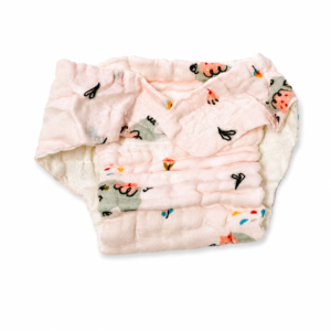 6 Layer Crinkle Muslin Nappy,S (Velcro type) 0-3m - Pink Elephant