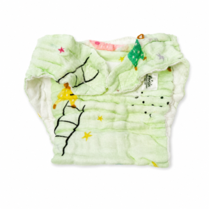 6 Layer Crinkle Muslin Nappy,S (Velcro type) 3-6m - Green Panda