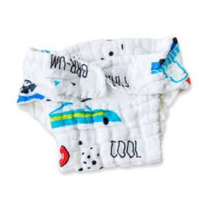 6 Layer Crinkle Muslin Nappy,S (Velcro type) 0-3m - Blue vehicle