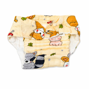 6 Layer Crinkle Muslin Nappy,S (Velcro type) 0-3m - Orange Animals