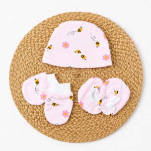 Cap Mittens Booties- Bee