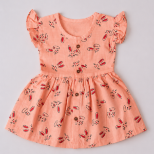 Muslin Dye Button Frock 12-18m - Orange Bunny