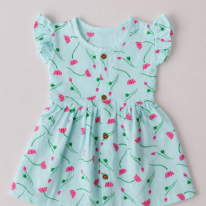 Muslin Dye Button Frock 12-18m - Blue Meadow