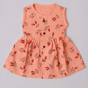 Muslin Dye Button Frock (6-12) - Orange Bunny