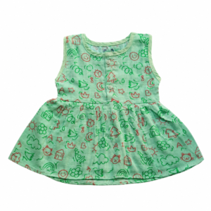 Muslin Colour Button Frock 3-6m - Green Village
