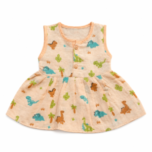 Muslin Colour Button Frock 3-6m - Orange Dino