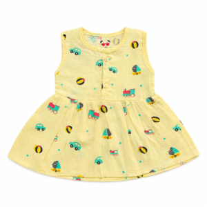 Muslin Colour Button Frock 3-6m - Yellow Car