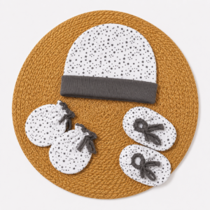 Cap Mittens Booties (Adjust fit) - Grey stars