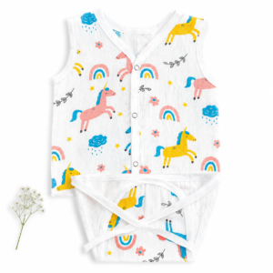 Muslin Button Jabla + Padded Nappy - Unicorn (0-3m)