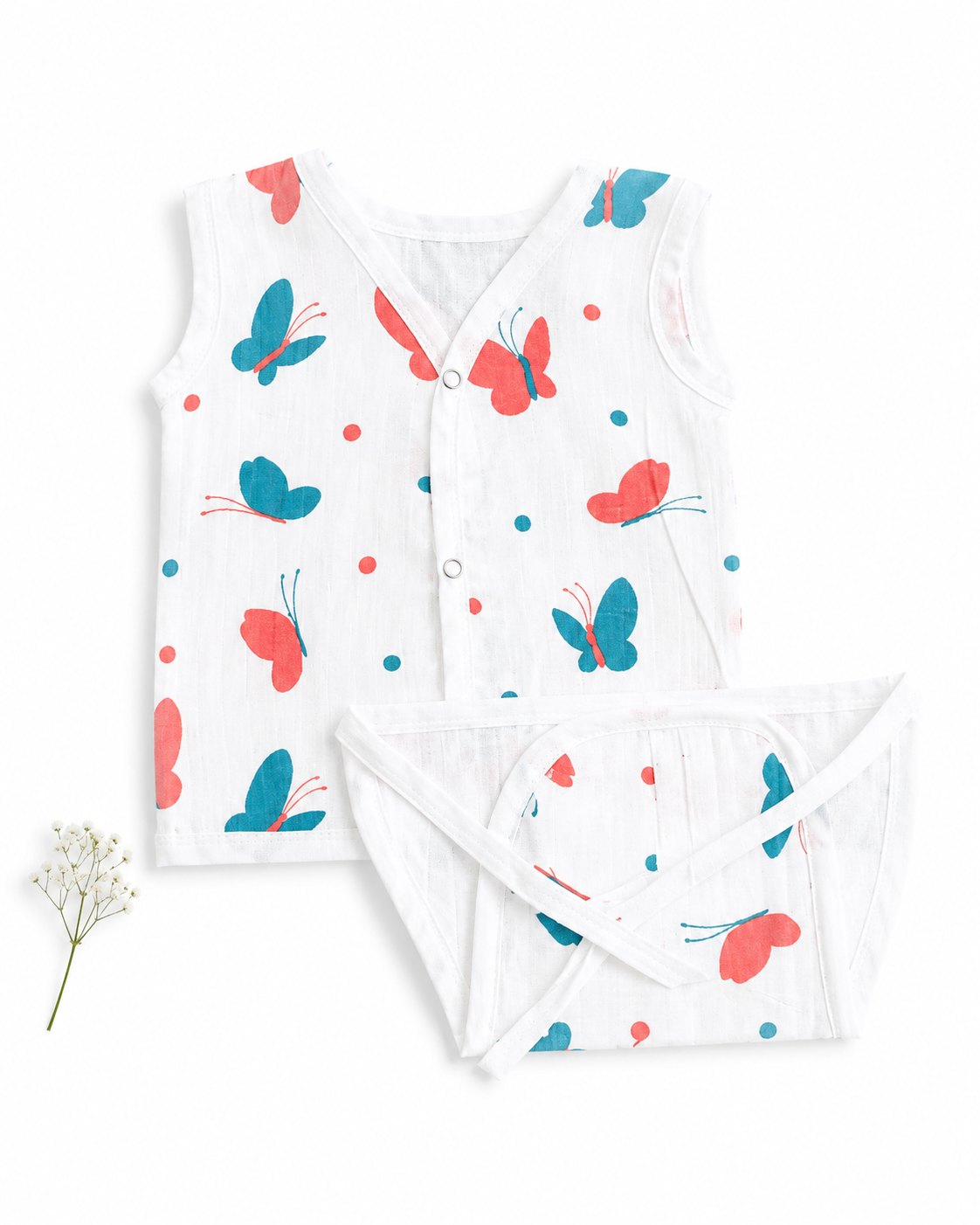 Muslin Button Jabla + Padded Nappy - Butterfly (0-3m)