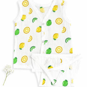 Muslin Button Jabla + Padded Nappy - Lemon (0-3m)