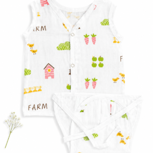 Muslin Button Jabla + Padded Nappy - Farm (0-3m)