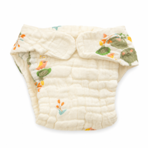 6 Layer Crinkle Muslin Nappy M(6-12m), Velcro type - Birds