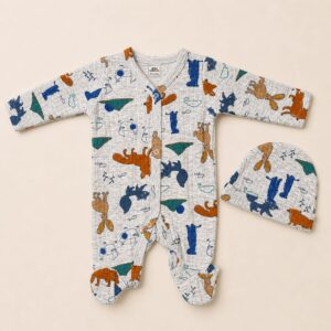Baby Sleep Suit with Cap (0-3)m- Animals