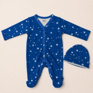 Baby Sleep Suit with Cap (0-3)m- Blue Star