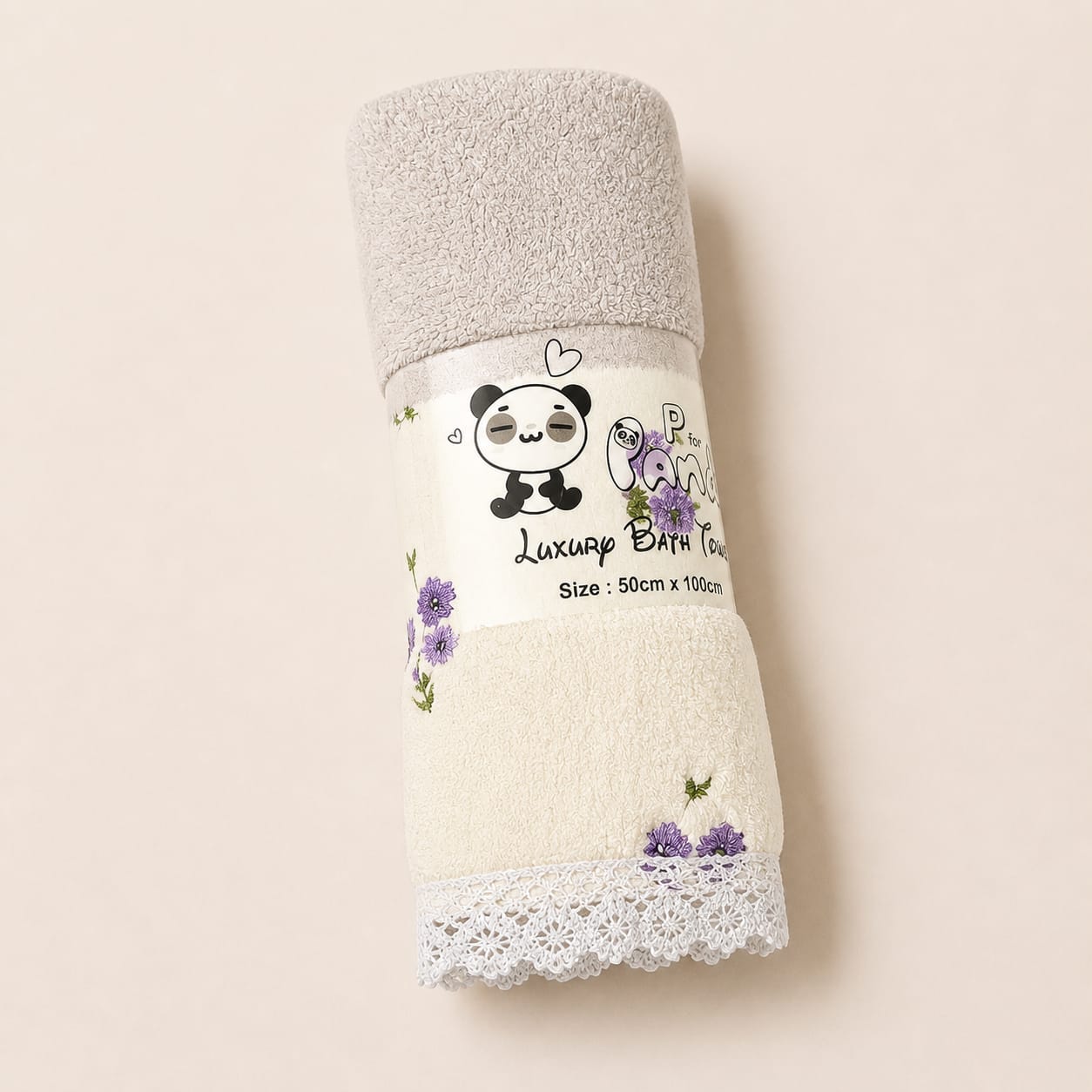 Terry Cotton Lace Towel 50*100cm - Grey
