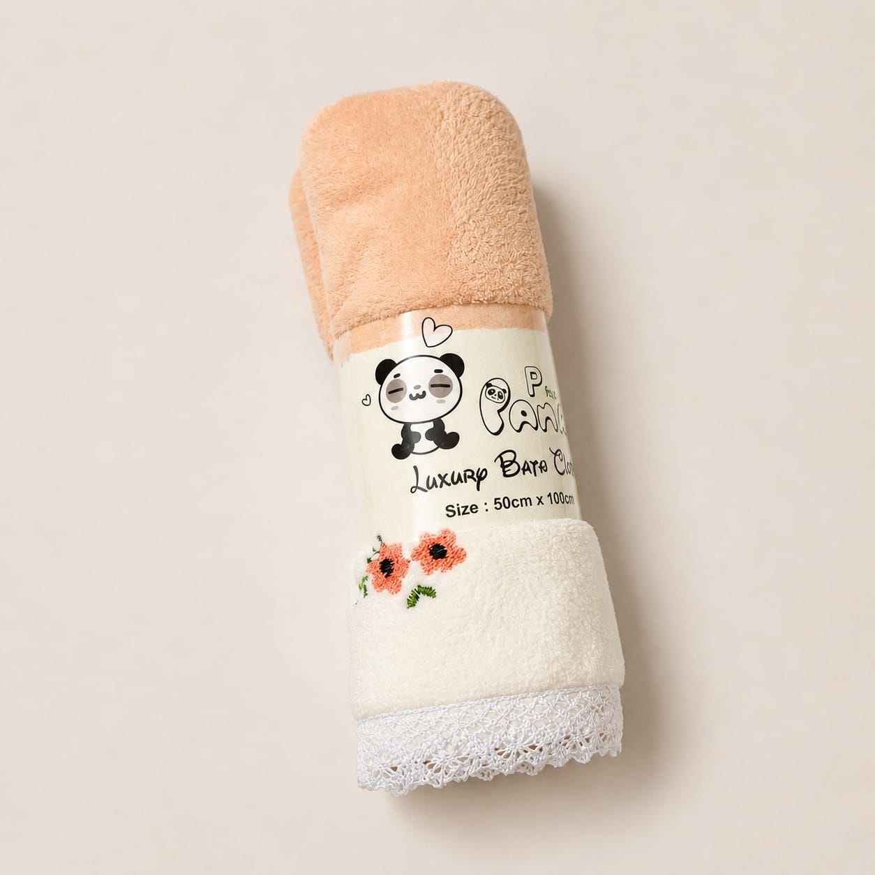 Terry Cotton Lace Towel 50*100cm - Peach