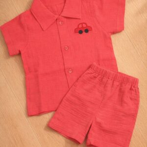 Premium Crinkle Muslin Coord - Red