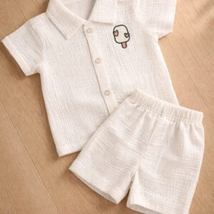Premium Crinkle Muslin Coord - Peach 6-9m