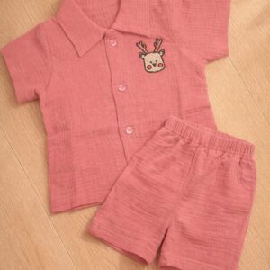 Premium Crinkle Muslin Coord - Onion Pink 6-9m