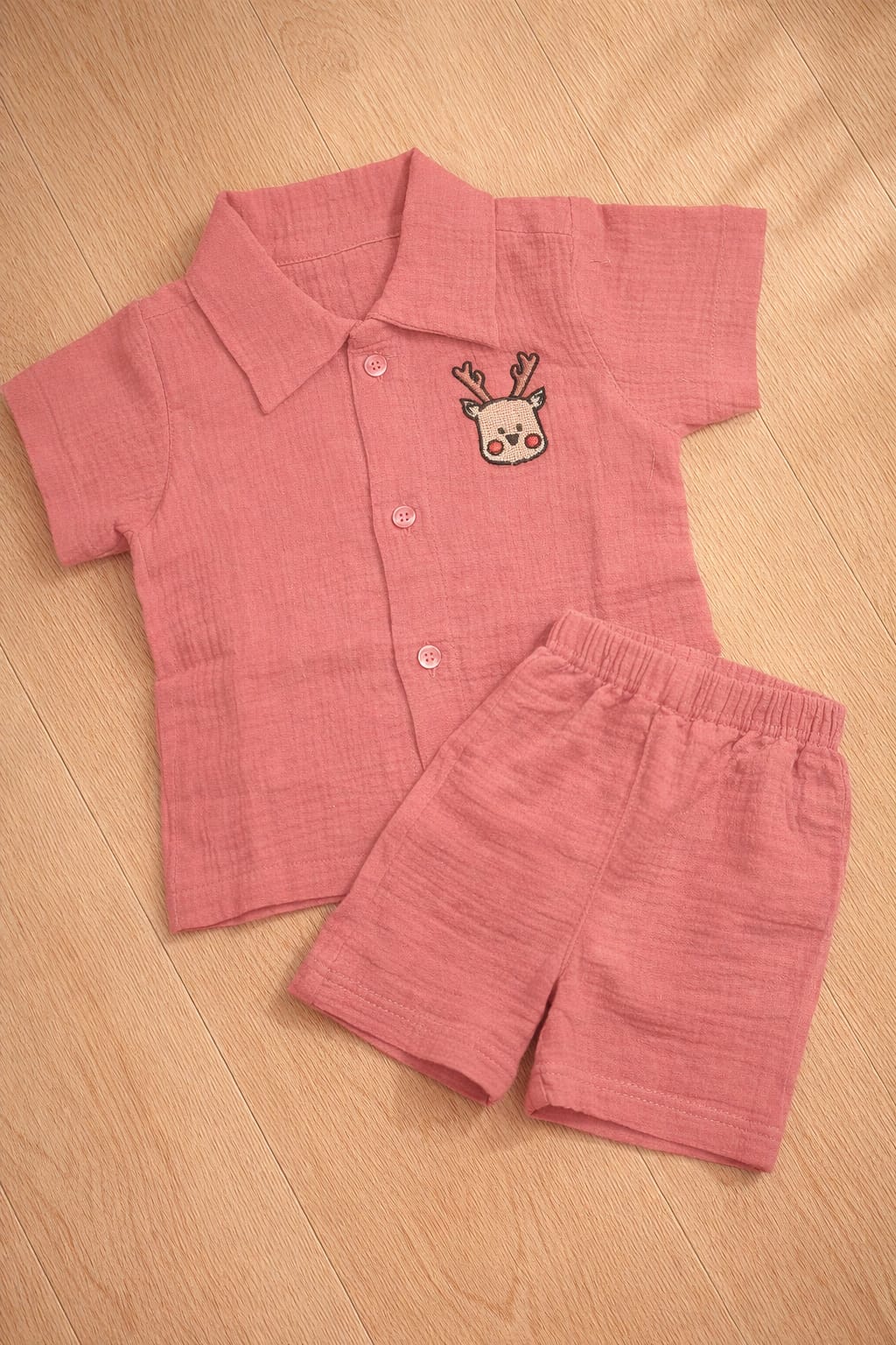 Premium Crinkle Muslin Coord - Onion Pink 6-9m