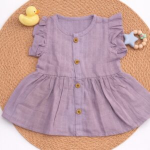Muslin Solid Frill Frock 3-6m - Purple