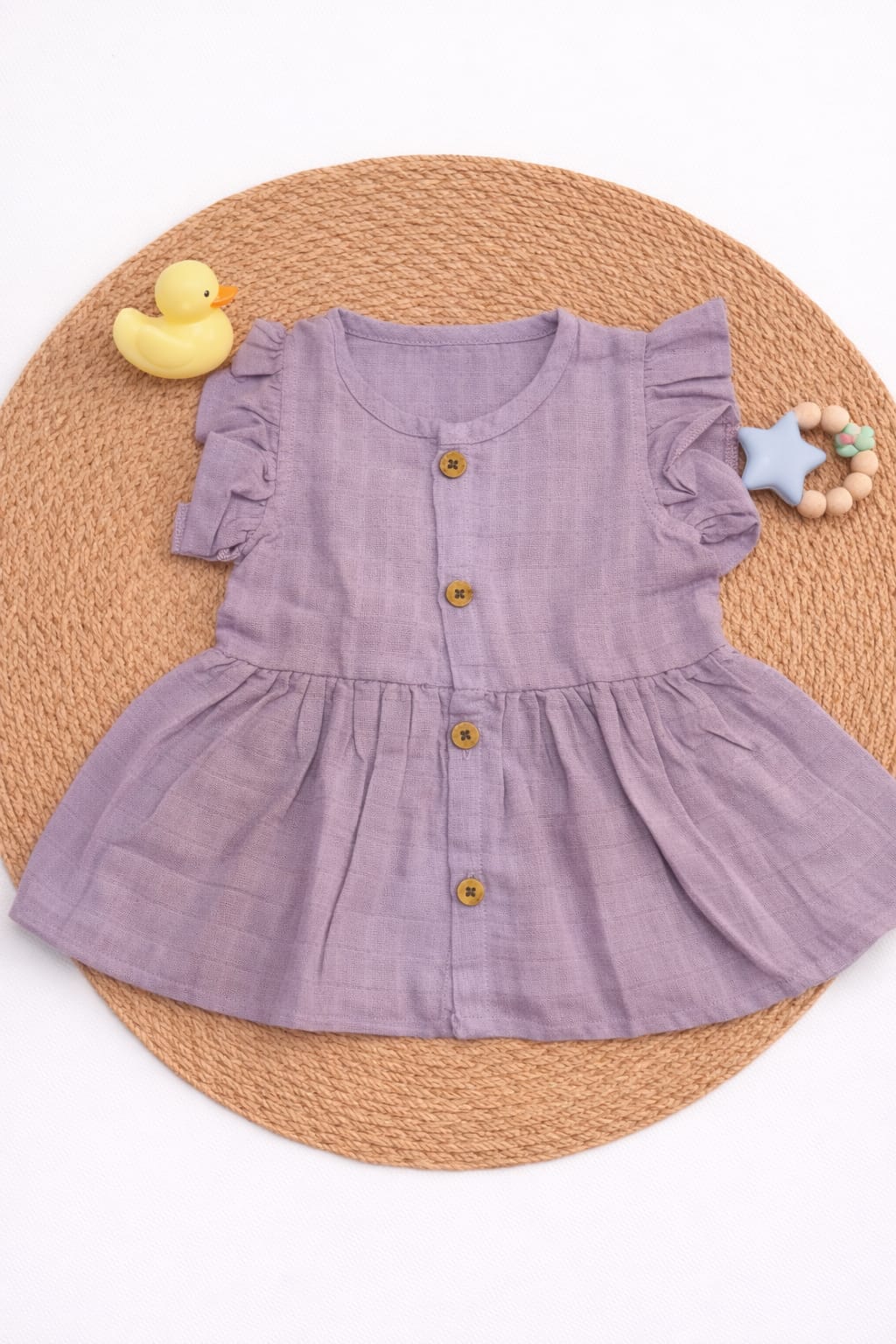 Muslin Solid Frill Frock 3-6m - Purple