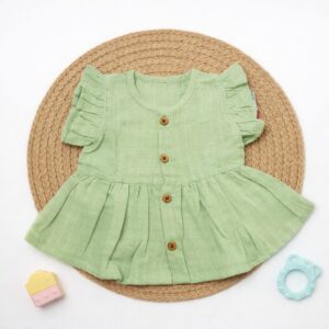 Muslin Solid Frill Frock 3-6m - Sea Green