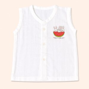 White Muslin Button Jabla - Have a good day (0-3)m