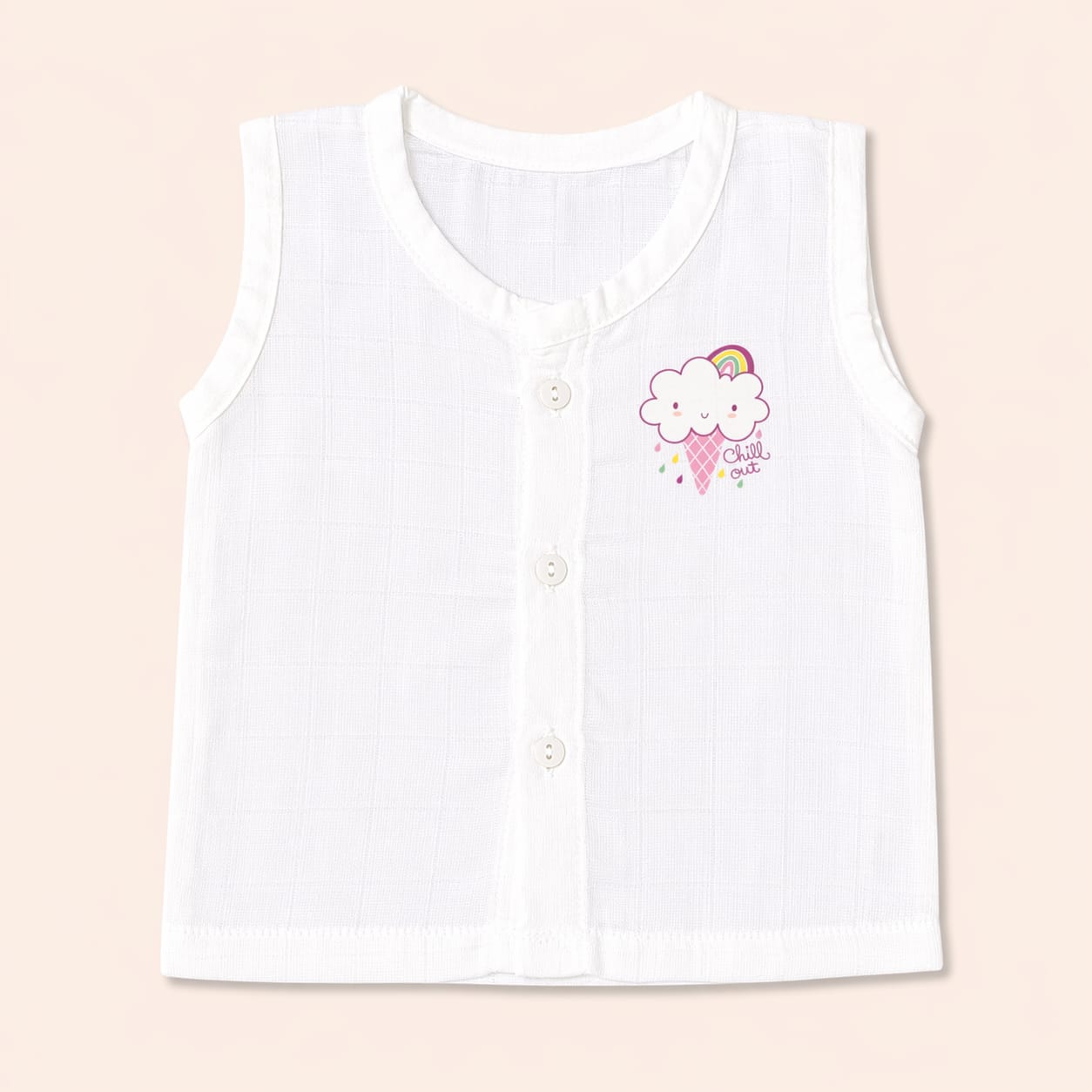 White Muslin Button Jabla - Chill out (0-3)m