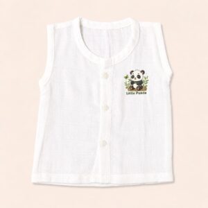 White Muslin Button Jabla - Little Panda (0-3)m