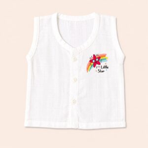 White Muslin Button Jabla - Little Star