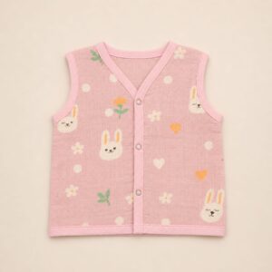 Muslin Dye Button Jabla 9-12m - Pink Bunny